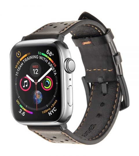 Apple-Watch-Perforated-Leather-Black-Color-Strap-Gunmetal-Buckle